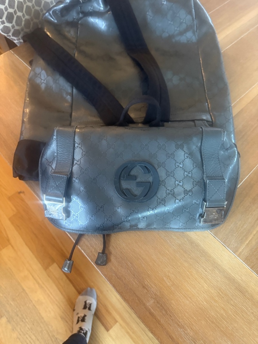 Gucci Black Monogram Drawstring Backpack - Picture 5 of 11